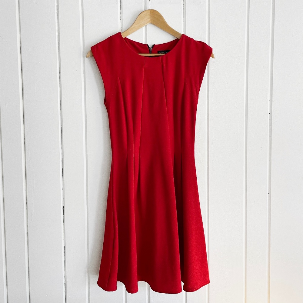 Topshop Red Dress Knee Length Zip Back Fitted